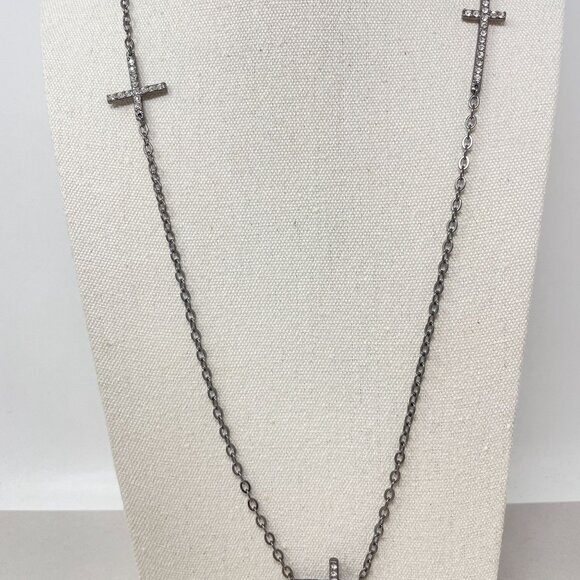 Long Cross Necklace Black Goth Whimsigoth Spirituality Minimal - Picture 7 of 11